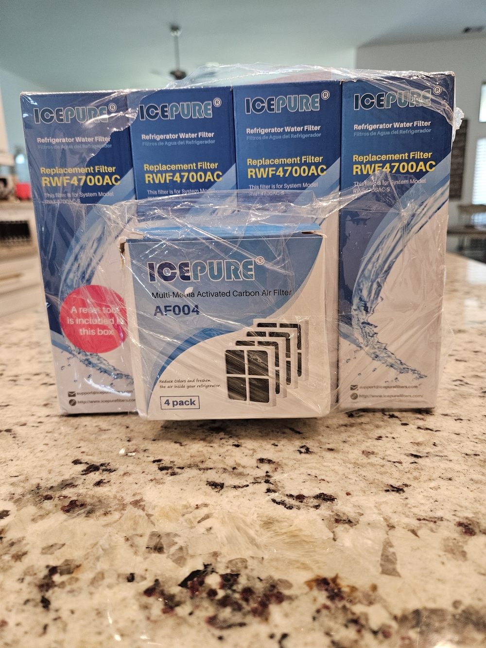 4 Pack Of IcePure Refrigerator Water Filters RWF4700AC & 4 Pack Carbon Air Filte